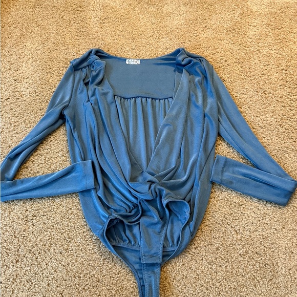 Free People Tops - Free People Blue Long Sleeve Bodysuit